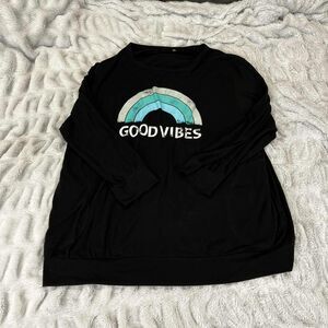 Tunic Top Womens 24W Plus Black Long Sleeve Graphic Good Vibes Rainbow Boho Chic